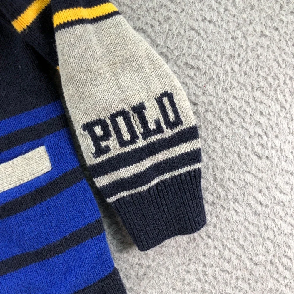 Polo Ralph Lauren Sweater Boys 4T Hood Knit Cardigan Bulldog Patchwork Letterman
